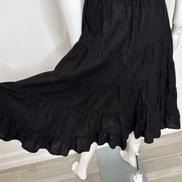 Paige Samosa Ribbed Knit Mixed Media Tiered A-Line Midi Dress in Black Size S - Picture 14 of 15